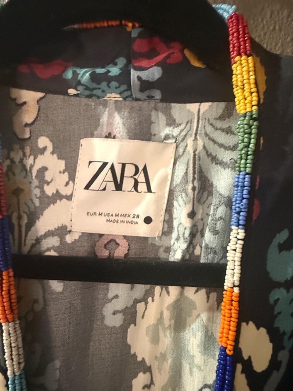 Zara Navy Floral-Print Kimono Robe with Teal, Cream & Mustard Accents - Picture 2 of 5